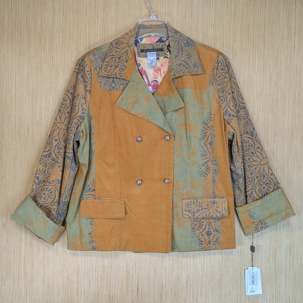NWT Alain Weiz Sport Double Breasted Blazer Jacket Colorful Art Retro Women's 24